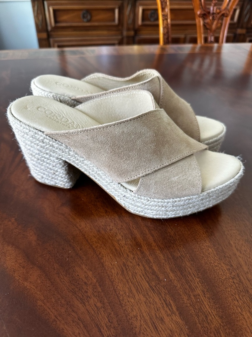 Cordani Ellis Slide Platform Espadrille Heeled Sandals in neutral sz 9